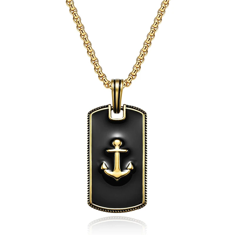 Stainless Steel Anchor Gold Tag Necklace